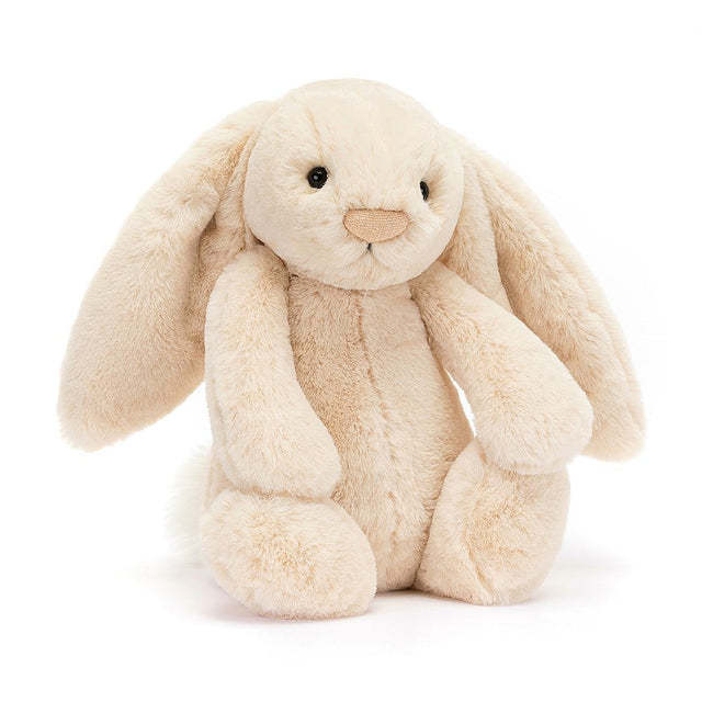 Bashful Luxe Bunny Willow Medium soft plush bunny with floppy ears and a cozy cream-colored fur, perfect as a cuddly baby toy or toddler companion.