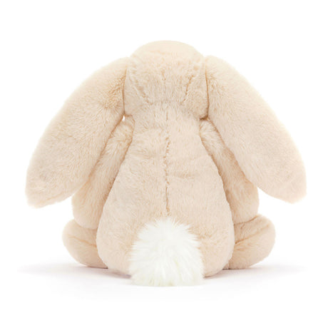 Soft beige plush bunny with long floppy ears and a fluffy white tail, shown from the back, featuring Bashful Luxe Bunny Willow Huge as a cozy stuffed animal perfect for kids.