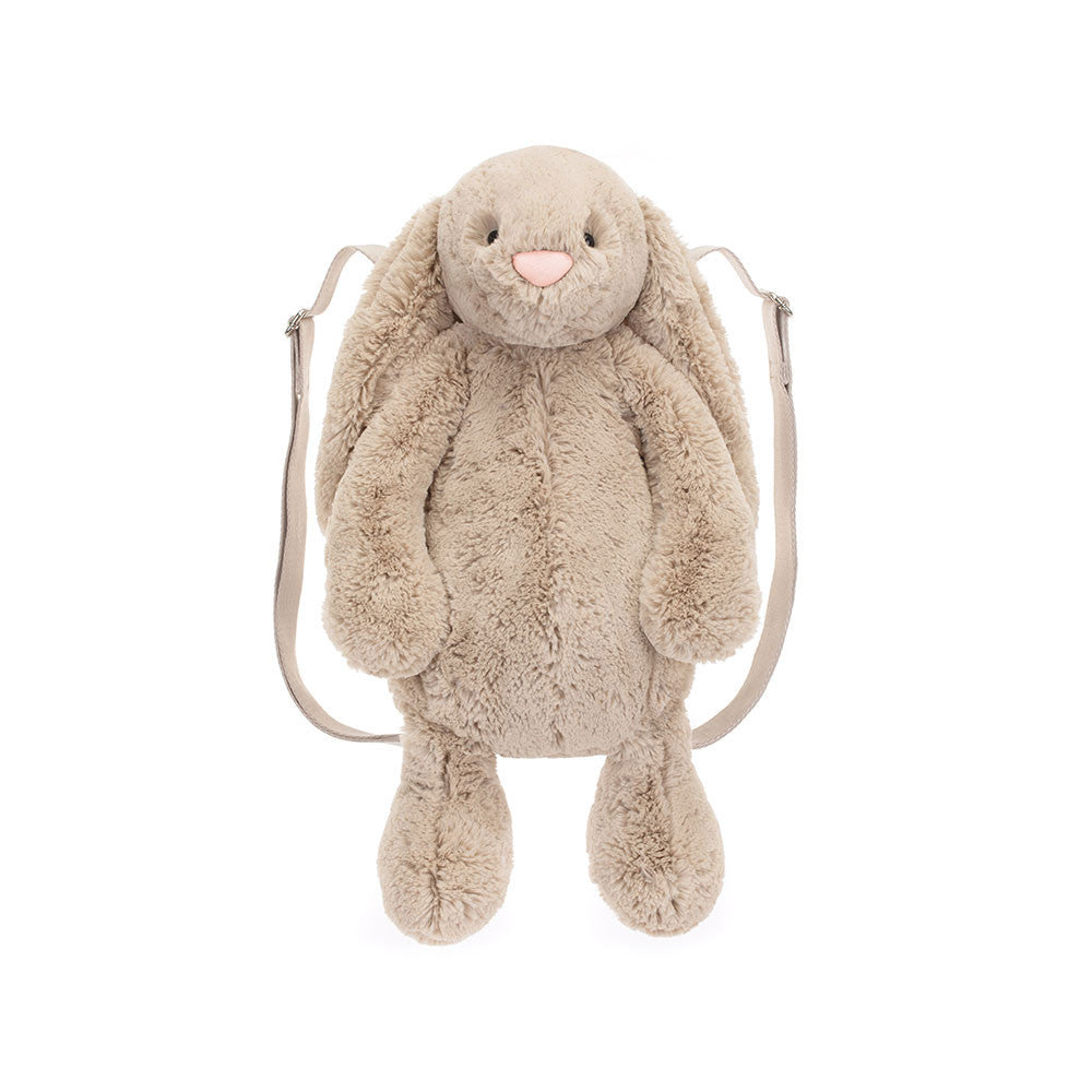 Soft and cuddly Bashful Beige Bunny Backpack designed as a plush stuffed animal with adjustable straps, perfect for toddlers and kids as a charming gift .