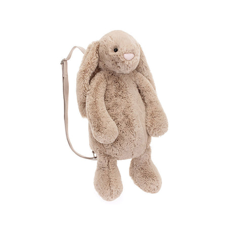 Soft and cuddly Bashful Beige Bunny Backpack designed as a plush bunny with long ears and adjustable straps, perfect as a kid's birthday gift .