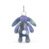 Zodihop Luxe Bunny Bag Charm multicolored plush bunny keychain on a white background