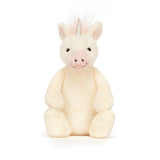 Bashful Unicorn Small plush toy in soft cream with a shiny silver horn and pink accents, perfect as a cuddly stuffed animal for young children.