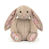 Plush Blossom Beige Bunny 'Petal' toy with floral ears and paws on a white background