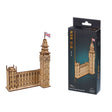 UGears Big Ben 3D Wooden Model Kit next to its packaging on a white background