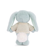 Plush Bouncy Bunny - Blue wearing a striped shirt on a white background