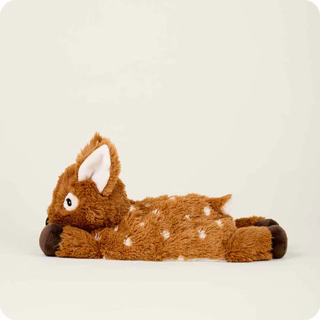 Plush Laying Down Deer Warmies® toy on a light gray background