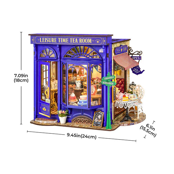 Leisure Time Tea Room dimensions on a white background