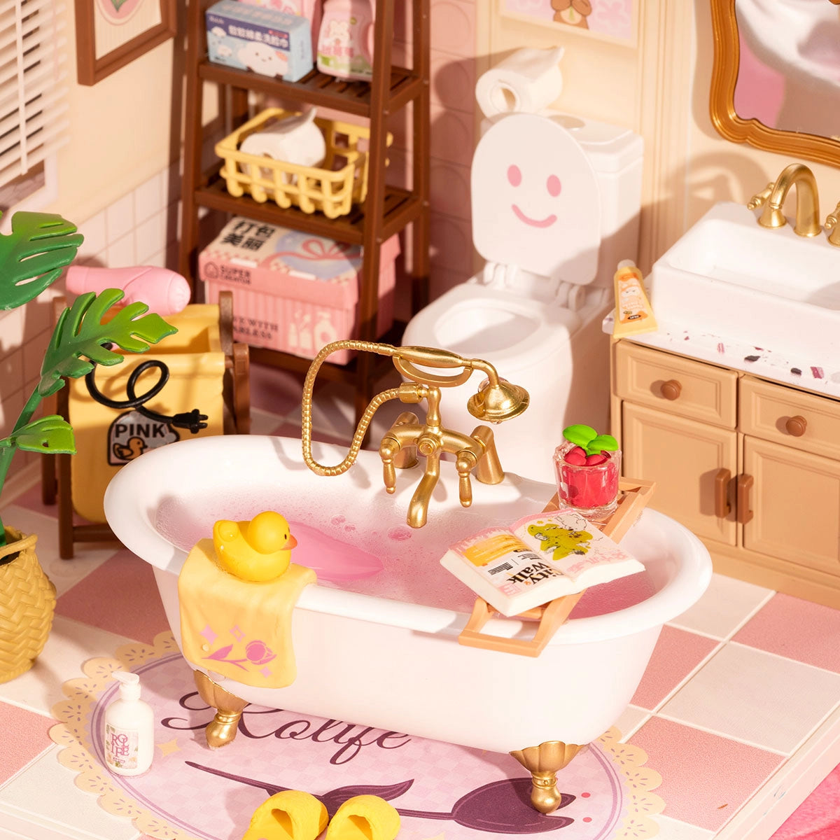 Rolife Pop Bubble Bathroom kit with bathtub, rubber duck, and vanity