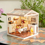 Rolife Warm Dining Room with furniture and decor, set against a blurred natural background.