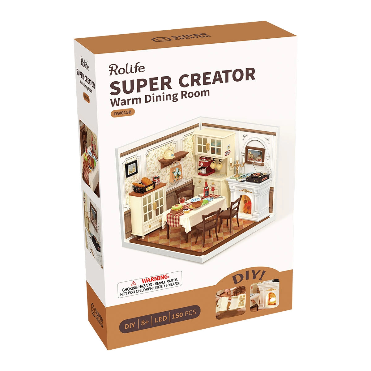 Rolife Super Creator Warm Dining Room model kit packaging on a white background