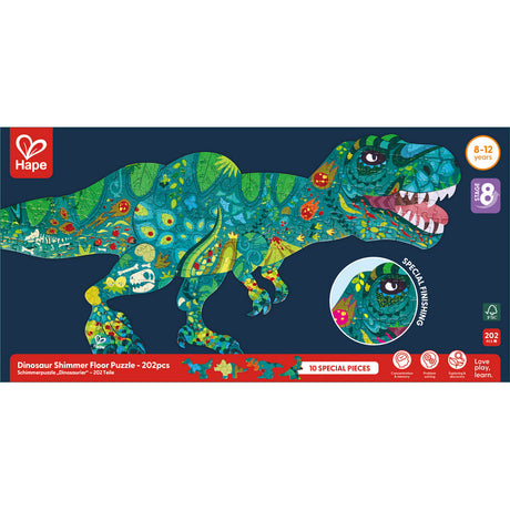 Dinosaur Shimmer Floor Puzzle packaging with colorful dinosaur illustration on a blue background