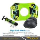 Flybar pogo trick board with pump and ball on a white background