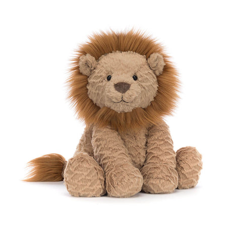 Stuffed Fuddlewuddle Lion Medium toy with brown mane on a white background