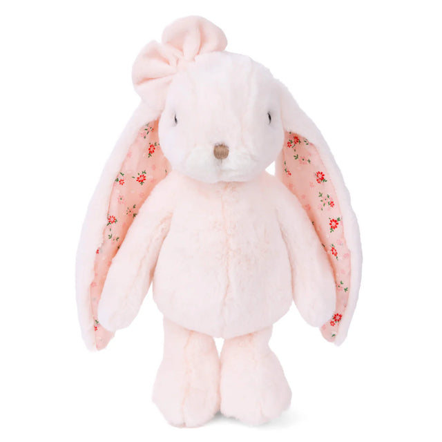 Pink plush Friendly Kanina - Floral Pink bunny with floral details on a white background