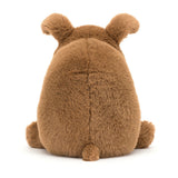 Brown plush Derreck Dog from behind on a white background