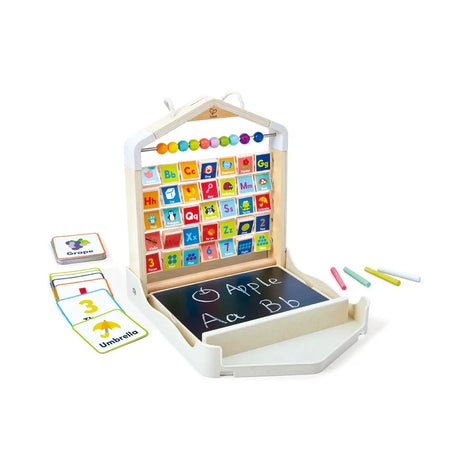 Children's educational Alphabet Learning Pack with alphabet letters, numbers, and a blackboard on a white background