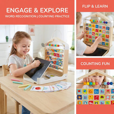 Children using educational Alphabet Learning Pack for word recognition and counting practice.