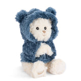Plush Jacob bear wearing a blue hoodie on a white background