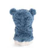 Plush Jacob bear wearing a blue hoodie on a white background
