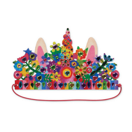 Colorful Jewel Art Crowns - Unicorn Flowers with floral designs on a white background