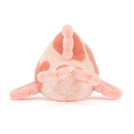 Soft plush toy in the shape of a fish with pink and coral patches, featuring fins and a tail, named Fancy Carp for kids and collectors.
