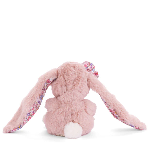 Pink plush Kanina - Flower Ears bunny with floral ears on a white background