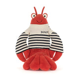 Larry Lobster Sailor Outfit that is a red plush lobster toy wearing a striped sailor shirt with "Jellycat" text, perfect for kids dress-up and imaginative play.