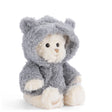 Plush Lucas Bear wearing a grey hoodie on a white background