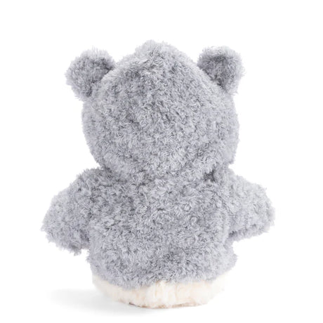 Plush Lucas Bear wearing a grey hoodie on a white background