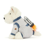 Munro Scottie Dog Space Outfit plush dog toy with a space suit and rocket on a white background