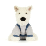 Munro Scottie Dog Space Outfit white plush dog toy on a white background