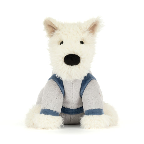 Munro Scottie Dog Space Outfit white plush dog toy on a white background