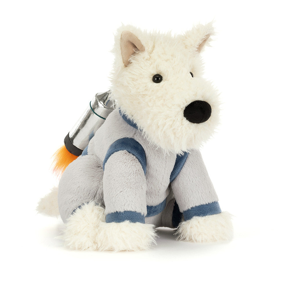 Munro Scottie Dog Space Outfit plush toy dog on a white background