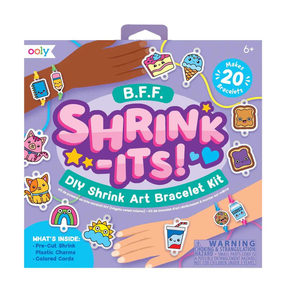 Shrink-its! DIY Shrink Art Bracelet Kit - BFF packaging with colorful shrink art designs on a white background