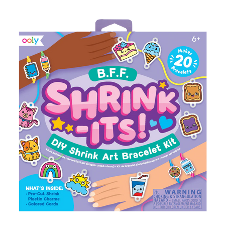 Shrink-its! DIY Shrink Art Bracelet Kit - BFF packaging with colorful shrink art designs on a white background