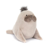 Soft and cuddly plush Roarwell Sea Lion toy with a friendly face and tuft of dark fur, perfect for kids and a charming addition to any toy collection.
