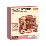 Box of Rolife Mini Store Sweet Chocolate Shop model kit on a white background
