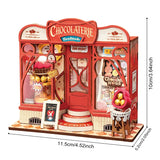 Sweet Chocolate Shop, Super Mini Houses  storefront, shown with dimension lines indicating measurements of 11.5cm (4.
