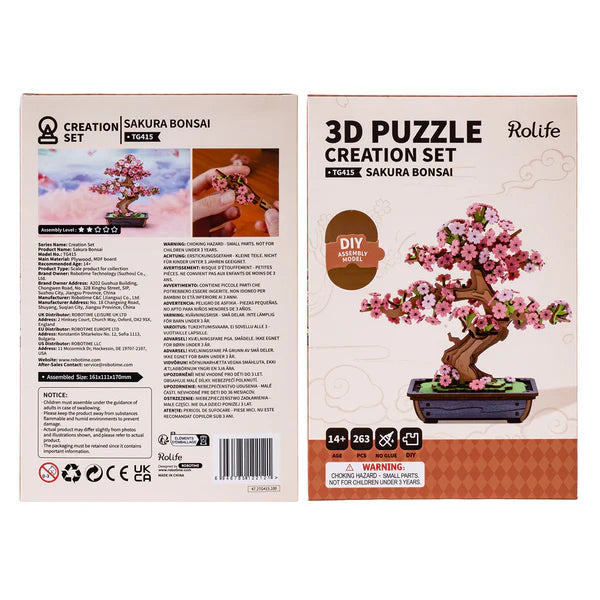 Rolife Sakura Bonsai 3D puzzle creation set packaging on a white background