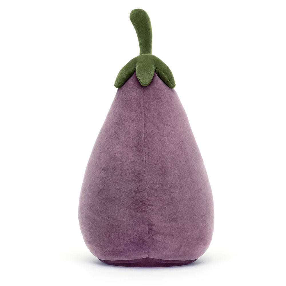 Soft plush toy shaped like an eggplant with a green stem on top, designed as the Amuseables Eggplant Large, perfect as a kid's birthday gift or playful stuffed animal.