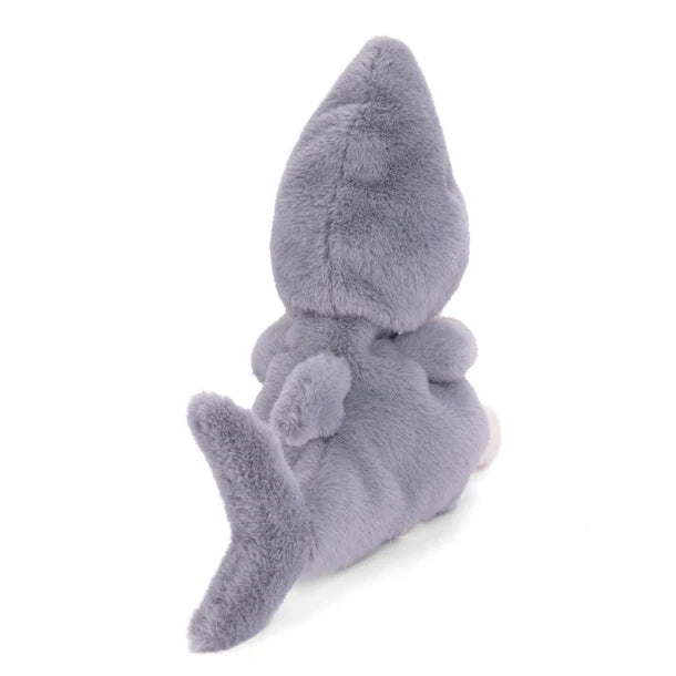 Plush Ziggy Shark bear dressed in a shark costume on a white background