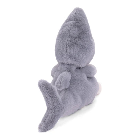 Plush Ziggy Shark bear dressed in a shark costume on a white background