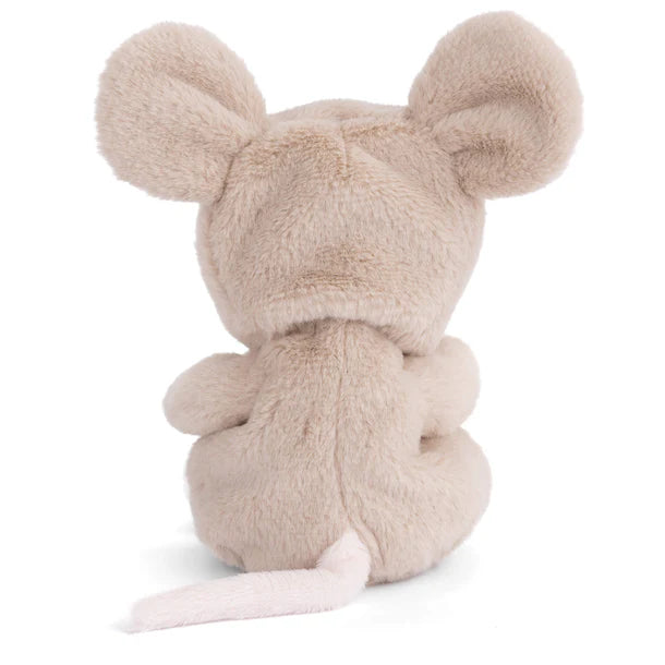 Soft beige plush Ziggy Mouse toy shown from the back with large ears and a light pink tail, perfect as a cuddly stuffed animal for children.