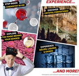 Bill Nye's Chem Lab VR promotional collage for VR experiences related to chemistry, crystal formations, and physical states.