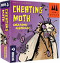 Board game box for 'Cheating Moth' with cartoon moth illustration on a purple background