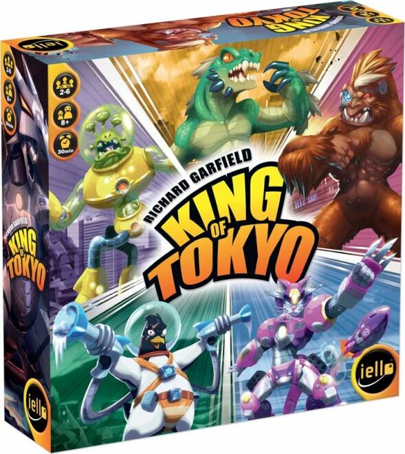 Board game box for 'King of Tokyo' featuring characters and branding.
