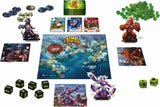 King of Tokyo 2nd Edition board game components including cards, dice, and game pieces on a white background