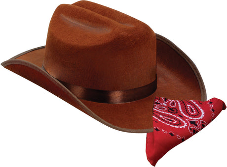 Jr. Cowboy Hat (Brown) w/Bandanna 