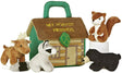 Set of plush forest animals with a toy house labeled 'My Forest Friends' on a white background.