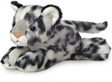 Plush toy snow leopard on a white background